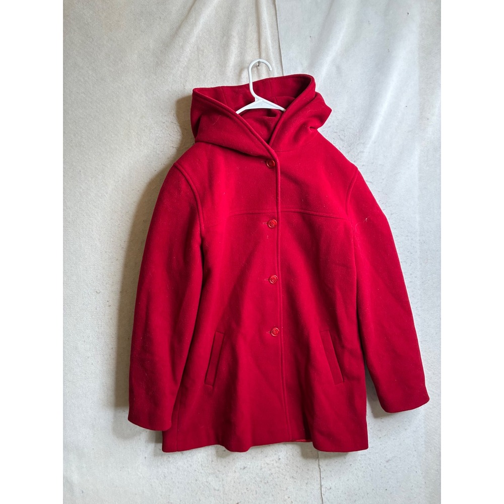 J. Percy Vintage Red 100% Merino Wool Hooded Car Coat Made in USA Large